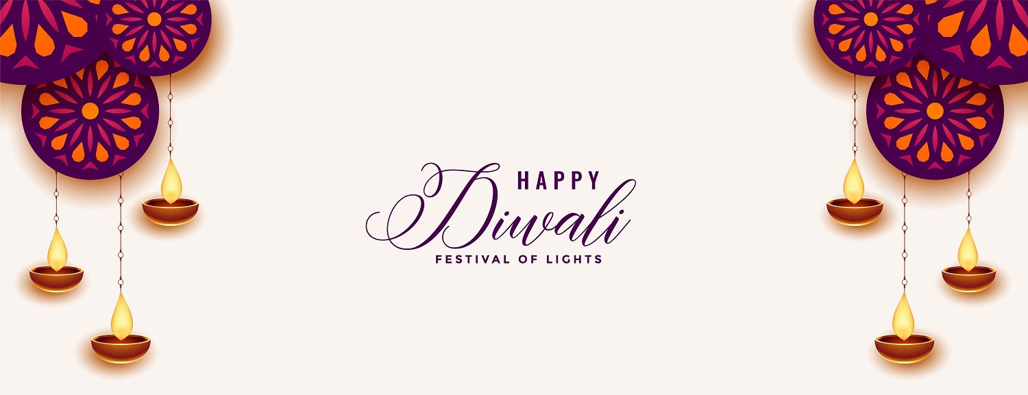 decorative happy diwali white banner with diya design