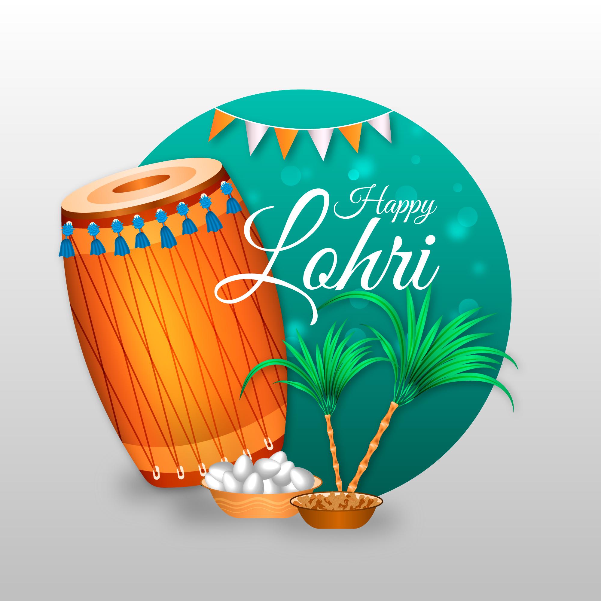 Happy Lohri Celebration Background With Dhol and tree