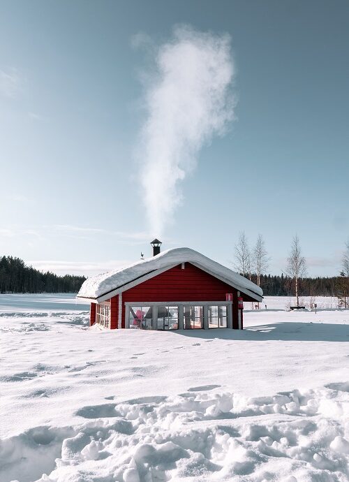 snow covered home